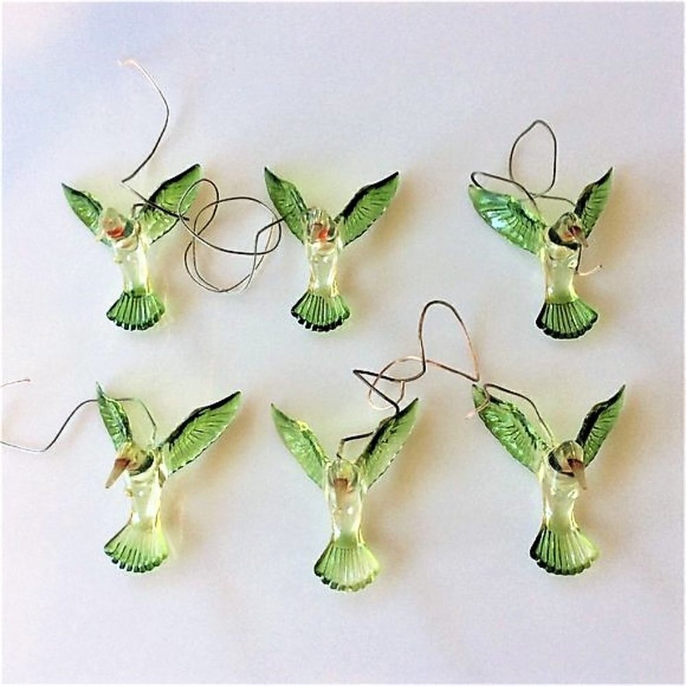 Plastic Hummingbird Craft Charms Set of 6 | 3" Translucent Green Birds DIY
